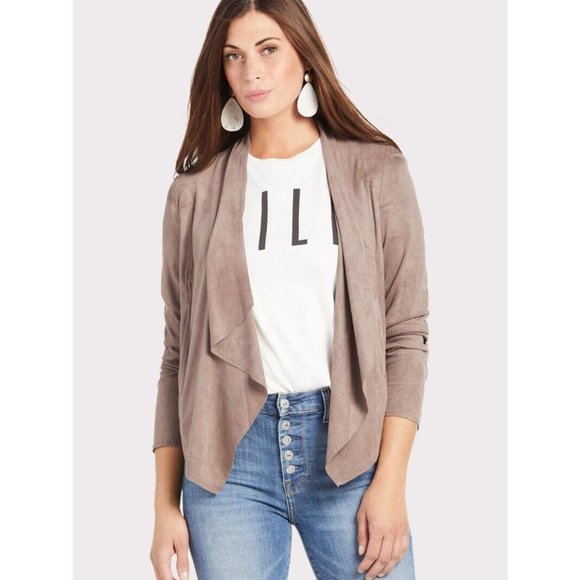 KUT from the Kloth Tayanita Faux Suede Drape Front Jacket size L Taupe - Picture 6 of 15